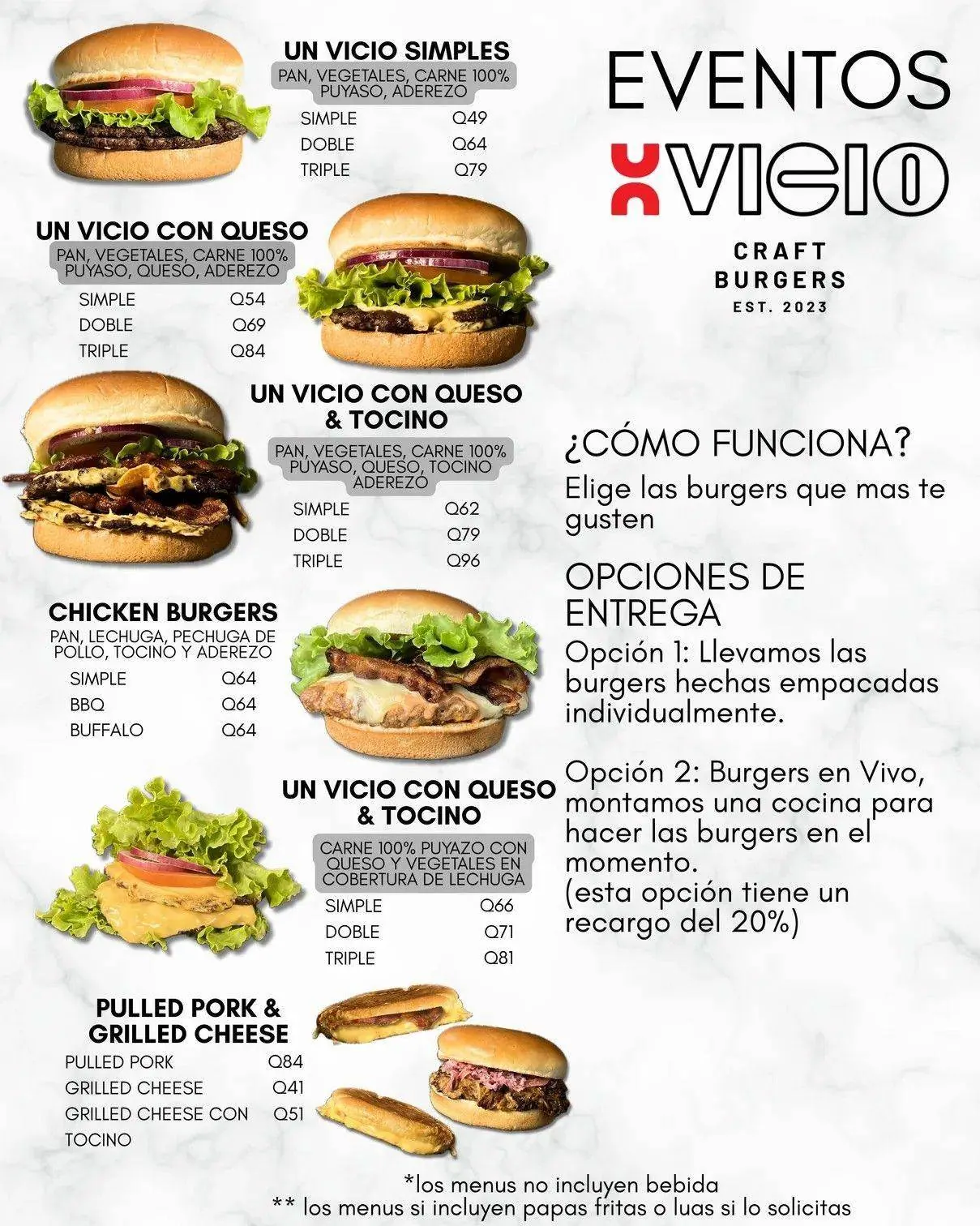 Menú Un Vicio Craft Burgers, página 2